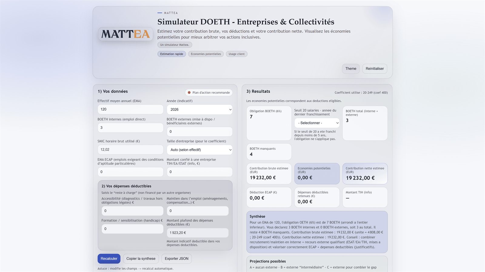 Apercu du simulateur DOETH Mattea Services